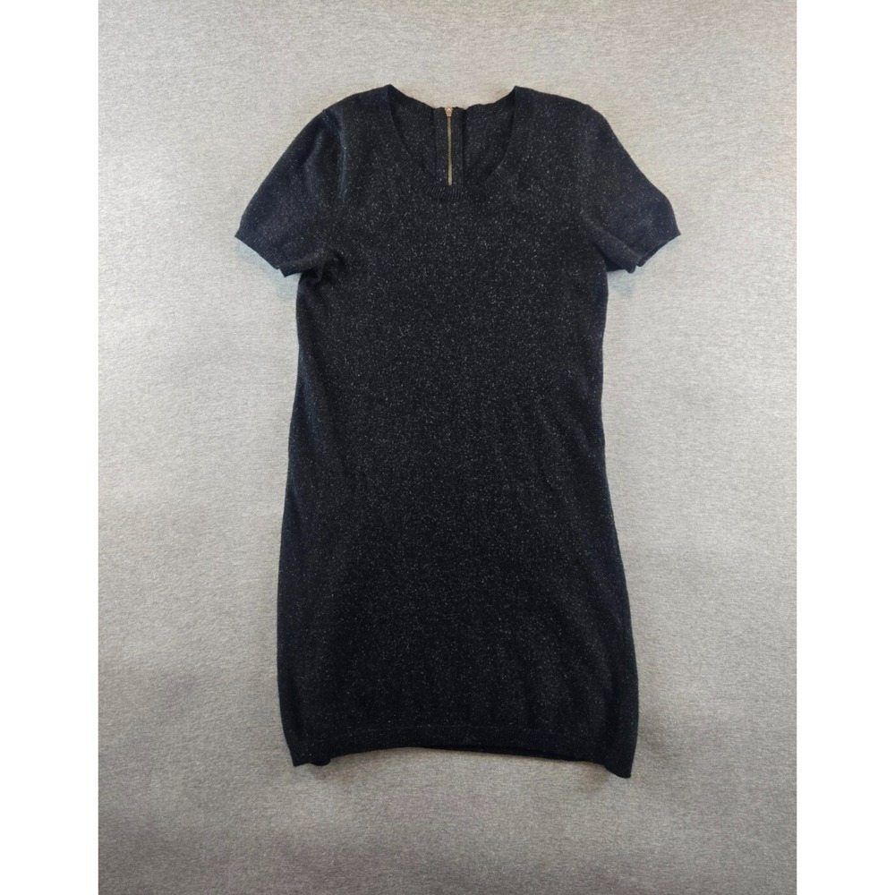 Theory Midi Dress Womens Size‎ 2 Black Rainbow Fleck Cashmere Wool Short Sleeve